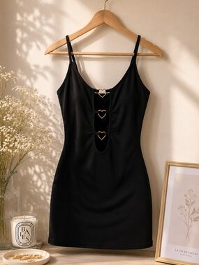 Black Heart-Detail Mini Slip Dress